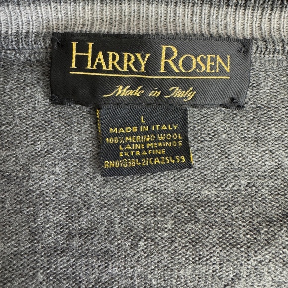 Vintage Harry Rosen L Extra Fine Italian Merino Wool Men's Gray V-Neck Sweater - Picture 2 of 12